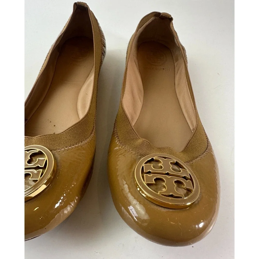 Tory Burch Caroline 2 Ballet Flats Tan Beige Patent Leather Ballerina Shoes 7 7M - Picture 5 of 16